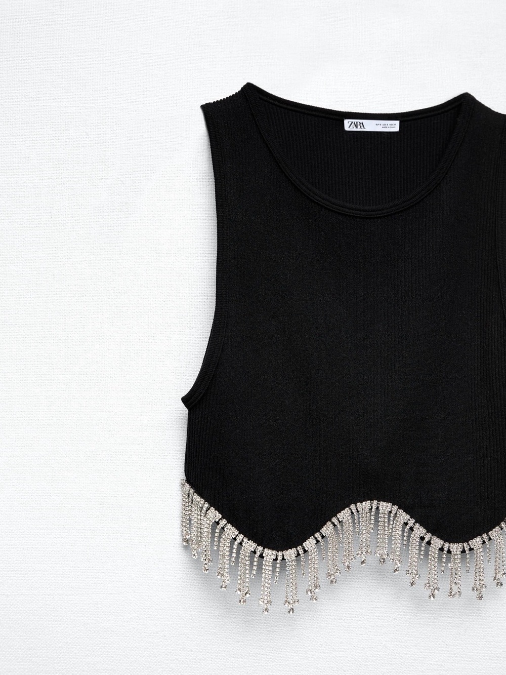 Zara Black Tank Top with Silver Beaded Fringe